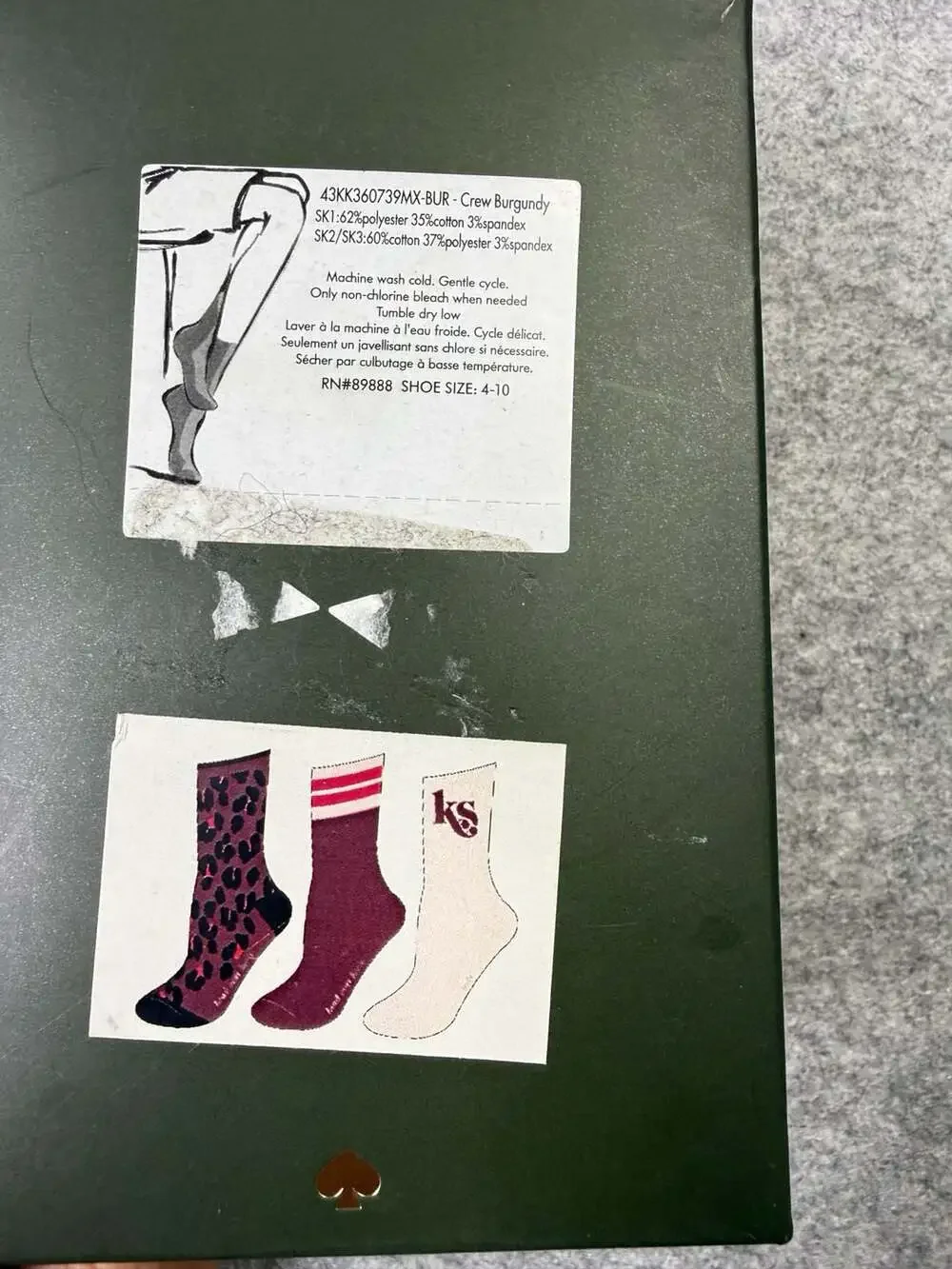 Kate Spade New York Crew Socks 3 Pair Burgundy Multi Leopard Stripe Gift Box